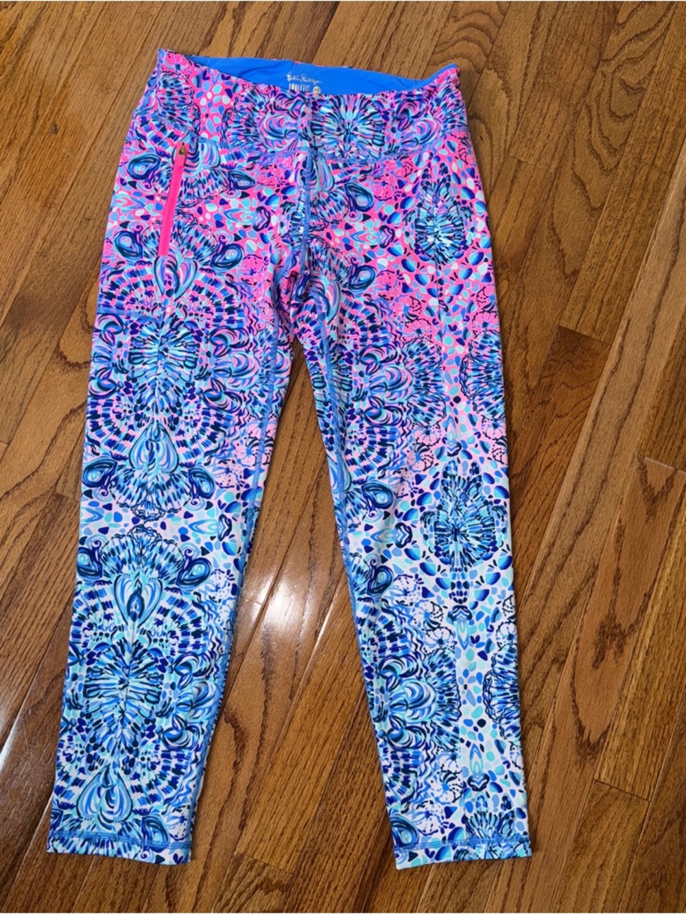 Lilly Pulitzer Luxletic Weekender High Rise Midi Leggings UPF 50 Blue Pink M - Picture 3 of 5